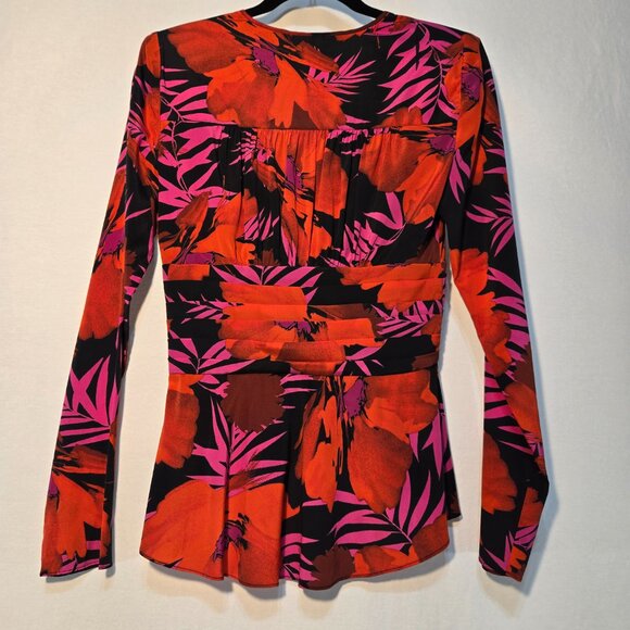 VERONICA BEARD Old Money Y2K Pevero Red Floral Stretch Silk Babydoll Top Size 2. - Picture 3 of 17